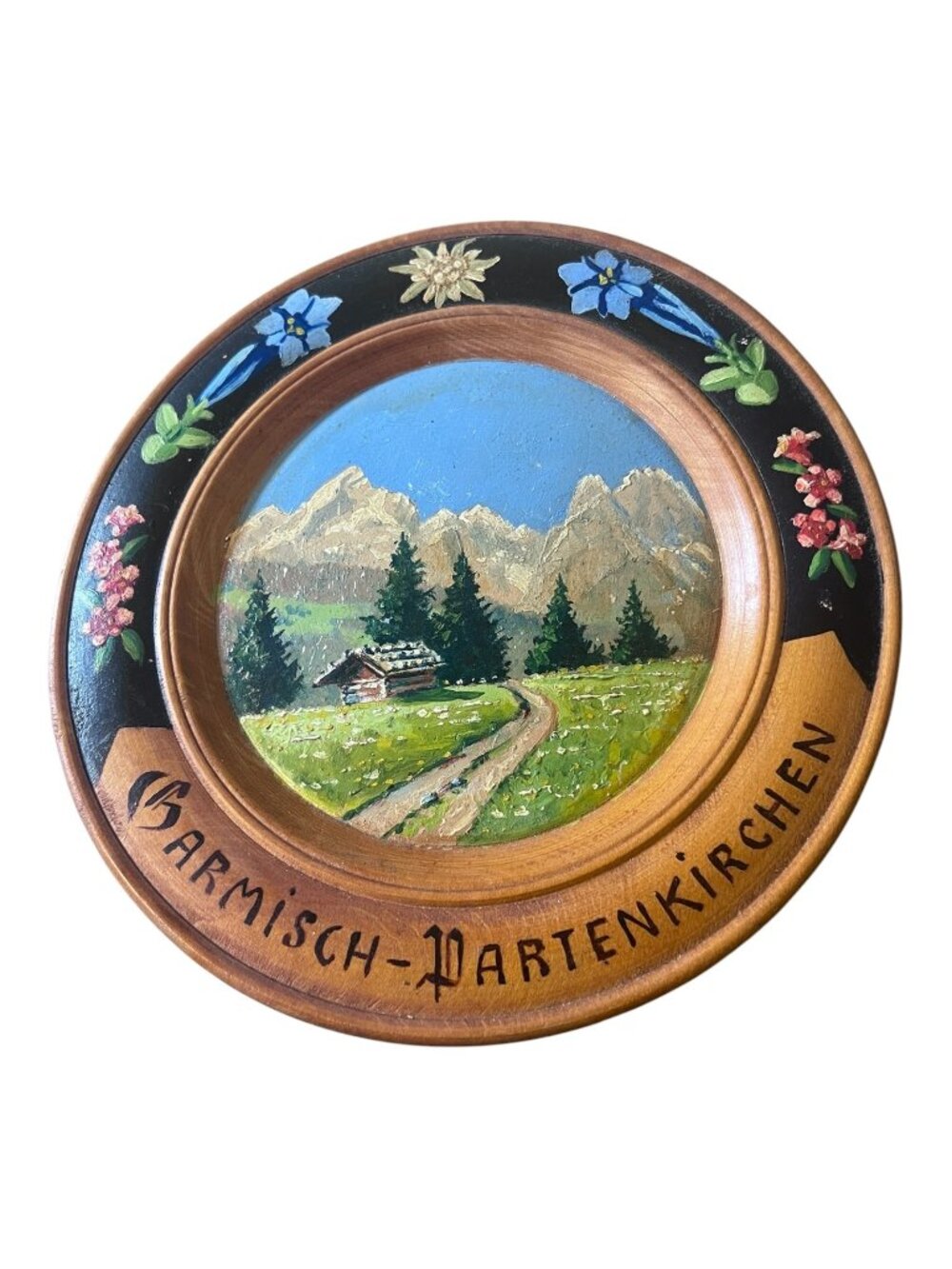 Max Suchy Garmisch-Partenkirchen Hand-Painted German Wall Plate 9" Wood Alpine